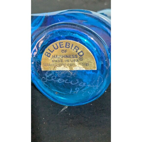 Handmade Bluebird Of Happiness Glass Figurines By Terra Studios Pair Of 1991 Si - Picture 9 of 11